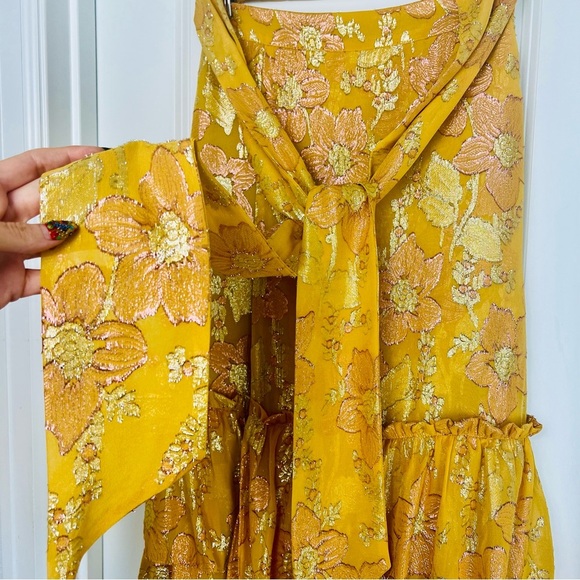 Ulla Johnson SET Rashida Skirt Aster Top Citrine Gold Yellow Metallic Maxi 12 XL - Picture 7 of 16